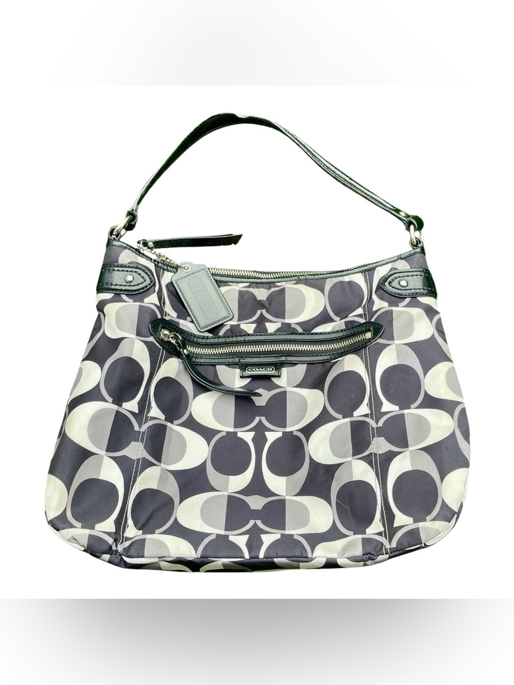 Authentic Coach Signature Nylon Hobo Bag – Black & Grey Monogram
